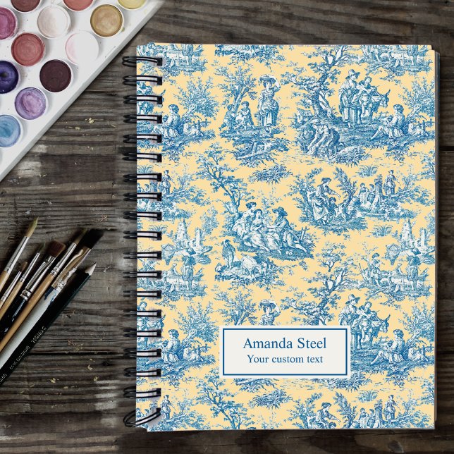 Cuaderno Elegante tela de jouy amarilla azul vintage (Subido por el creador)