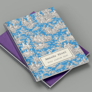 Cuaderno Elegante tela turquesa vintage de jouy pequeño