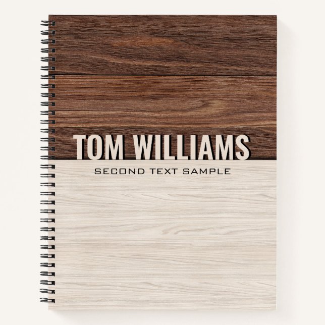 Cuaderno Elegante textura de madera marrón Monograma de est (Anverso)