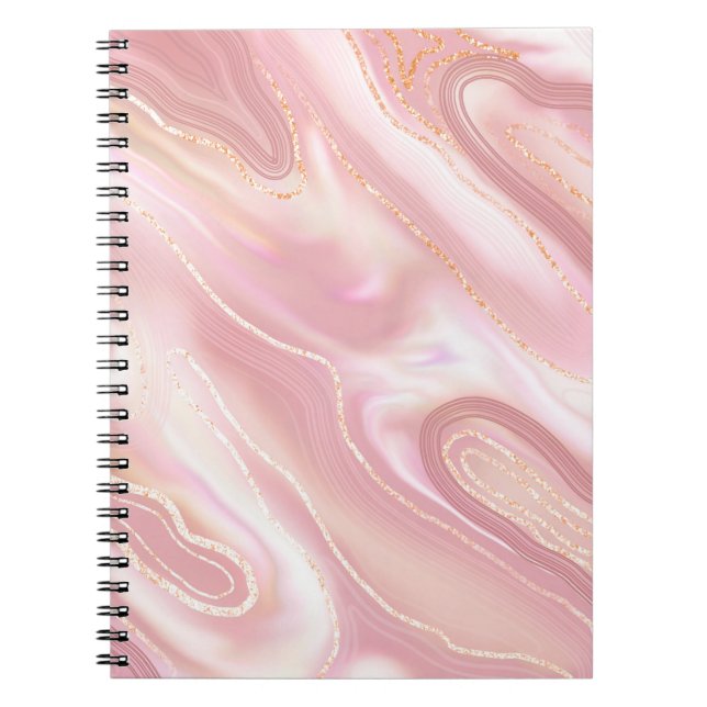 Cuaderno Elegante textura de mármol. Rosa de oro líquido br (Frente)
