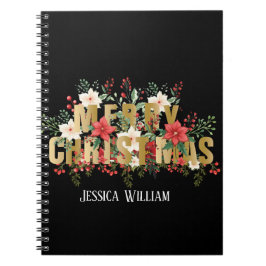 Cuaderno Elegante Tipografía Dorada Feliz Navidad