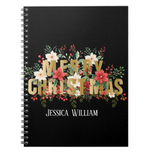 Cuaderno Elegante Tipografía Dorada Feliz Navidad