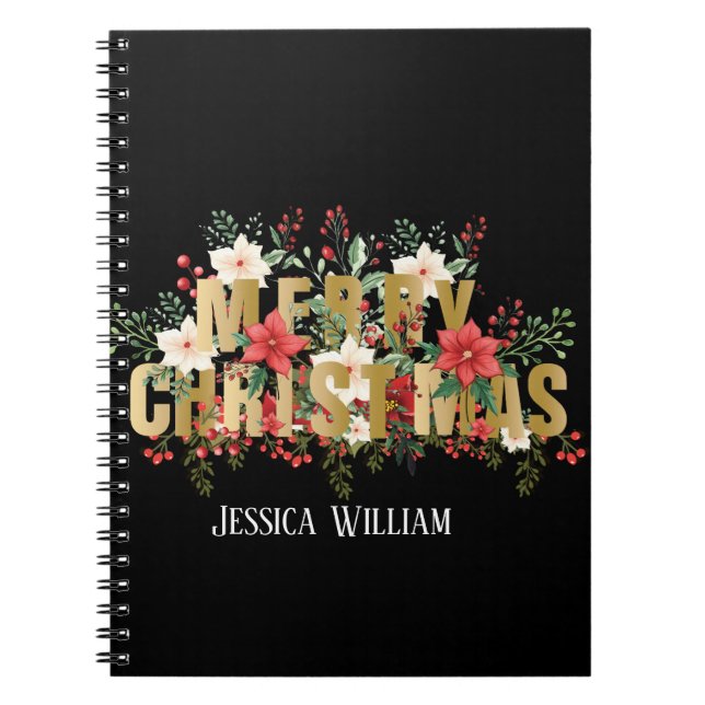 Cuaderno Elegante Tipografía Dorada Feliz Navidad  (Frente)