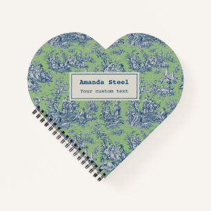 Cuaderno Elegante toile azul verdoso de jouy corazón