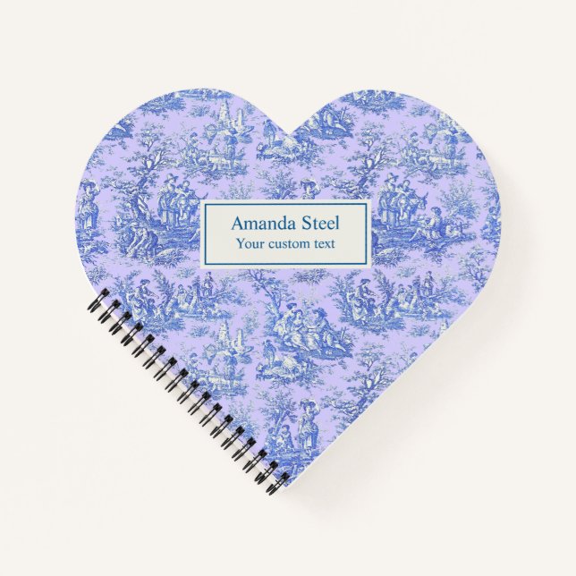 Cuaderno Elegante toile azul violeta de jouy corazón (Anverso)