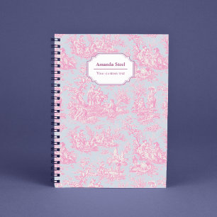 Cuaderno Elegante Toile de Jouy Francesa Azul Rosa Vintage