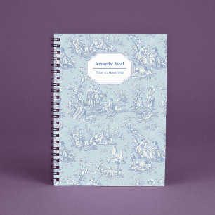 Cuaderno Elegante toile de Jouy francesa vintage gris azul