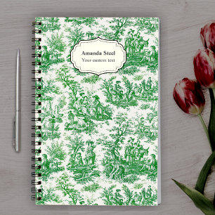 Cuaderno Elegante Toile de Jouy Verde Francés Vintage