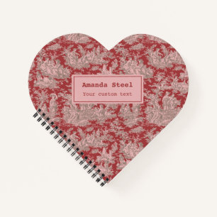 Cuaderno Elegante Toile de Jouy Vintage Corazón Rojo Oscuro