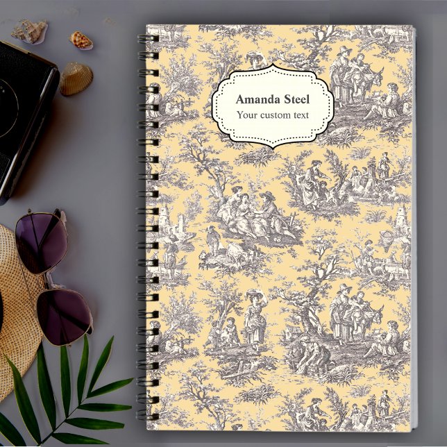 Cuaderno Elegante toile negro amarillo vintage de jouy (Subido por el creador)