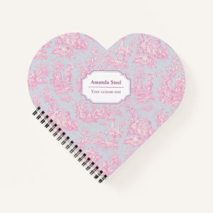 Cuaderno Elegante toile rosa azul vintage de jouy corazón