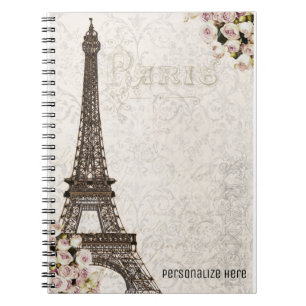 Cuaderno Elegante Torre Eiffel de París y rosas personaliza