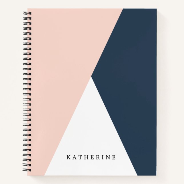 Cuaderno Elegante triángulos geométricos rosa y azul marino (Anverso)
