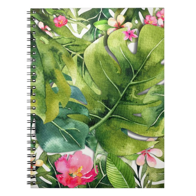 Cuaderno Elegante Tropic Green Leaves Floral Watercolor (Frente)