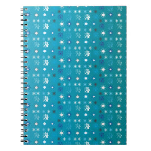 Cuaderno Elegante turquesa y blanco, estrellas y copos de n