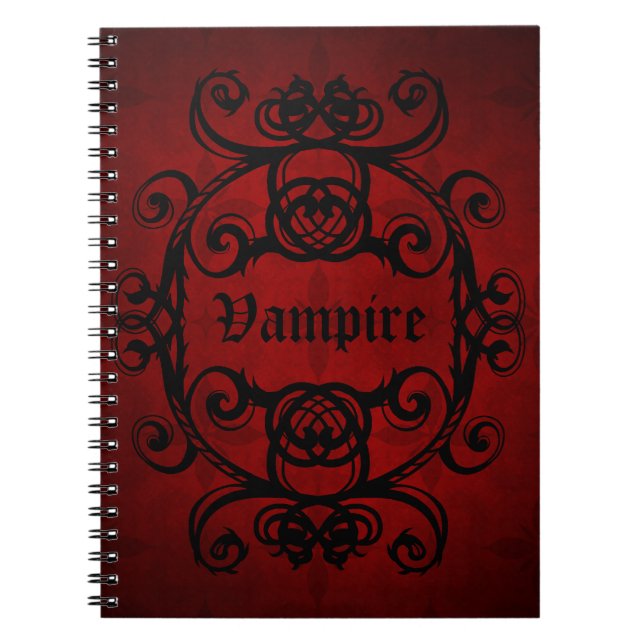 Cuaderno Elegante vampiro gótico damasco rojo y negro (Frente)