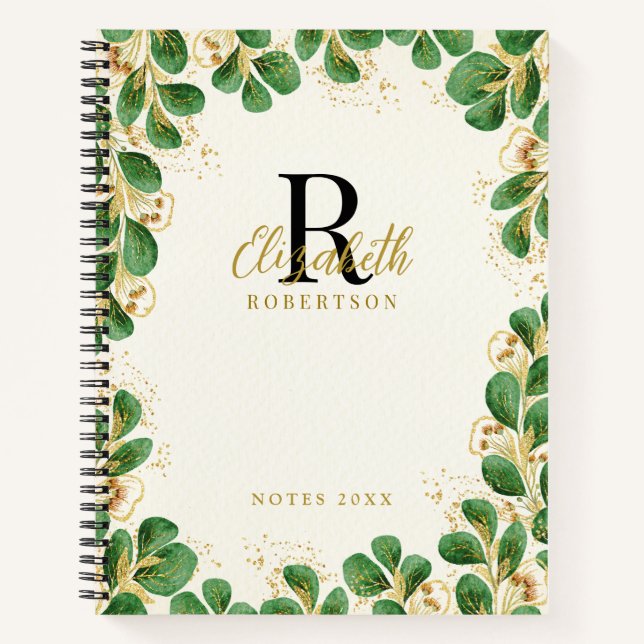 Cuaderno Elegante vegetación Eucalyptus Monogramado (Anverso)