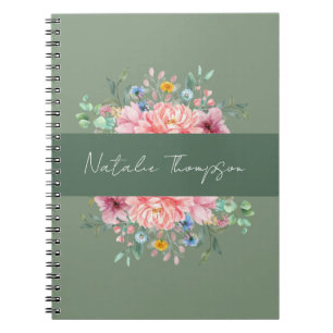 Cuaderno Elegante vegetación femenina floral nombre monogra