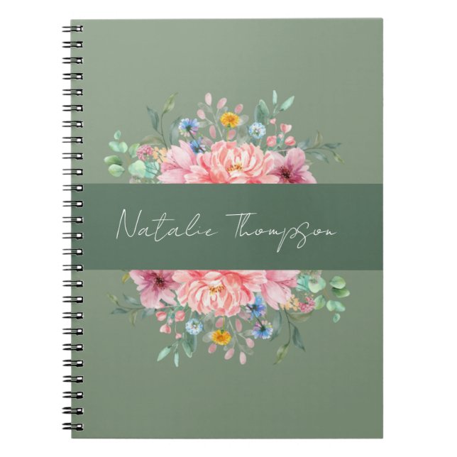 Cuaderno Elegante vegetación femenina floral nombre monogra (Frente)