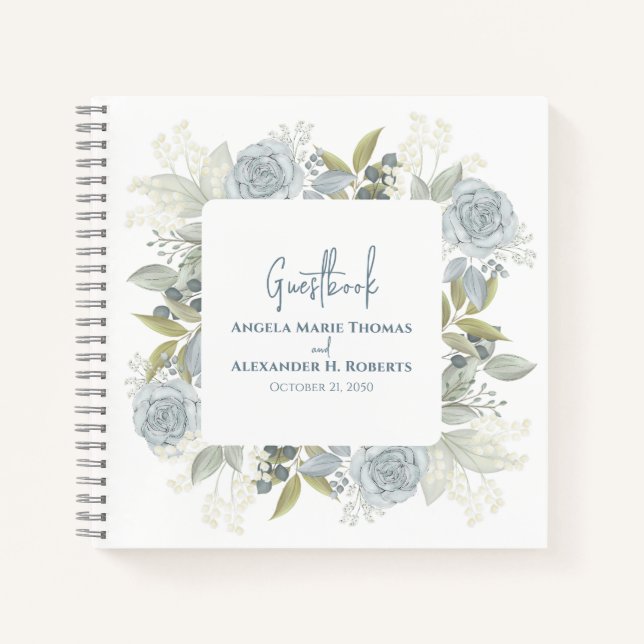 Cuaderno Elegante vegetación Rosa azul con flores (Anverso)