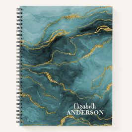 Cuaderno Elegante Verde azulado Agate Azul Geode Marble Mon