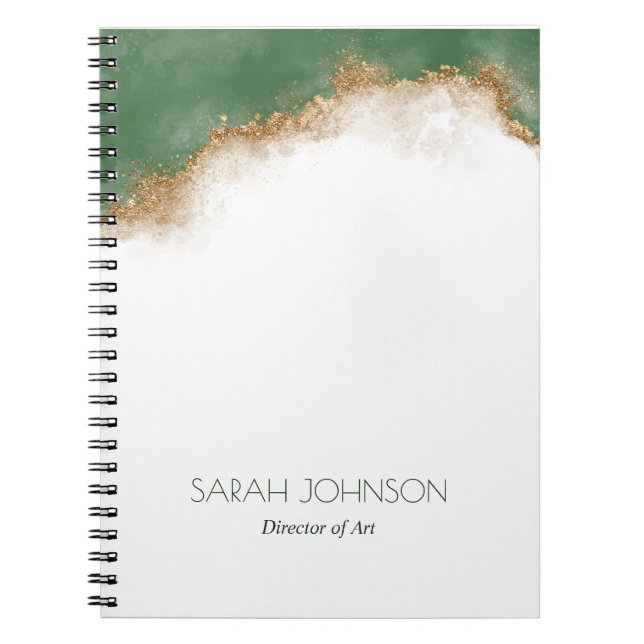 Cuaderno Elegante Verde Dorado Abstracto Personalizado (Frente)
