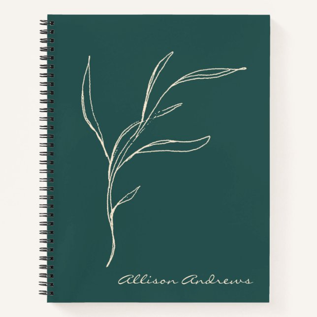 Cuaderno Elegante verde floral Minimalista personalizado (Anverso)