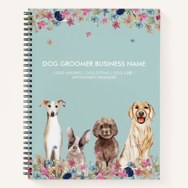 Cuaderno Elegante Verde Lindo Negocio de Mascotas Perro (Anverso)