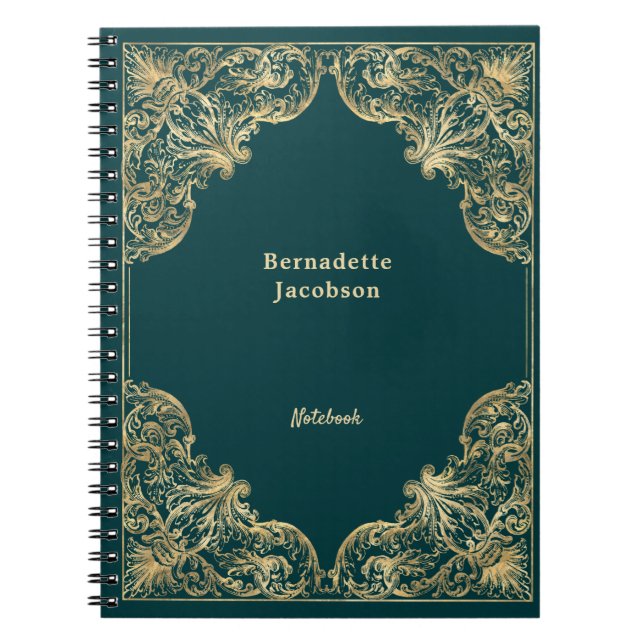 Cuaderno Elegante verde oro Minimalista personalizado (Frente)
