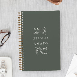 Cuaderno Elegante Verde y Crema Botánica Personalizada