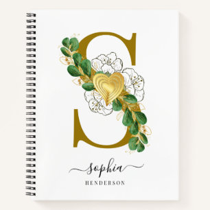 Cuaderno Elegante Verdor Floral Letra monogramada S