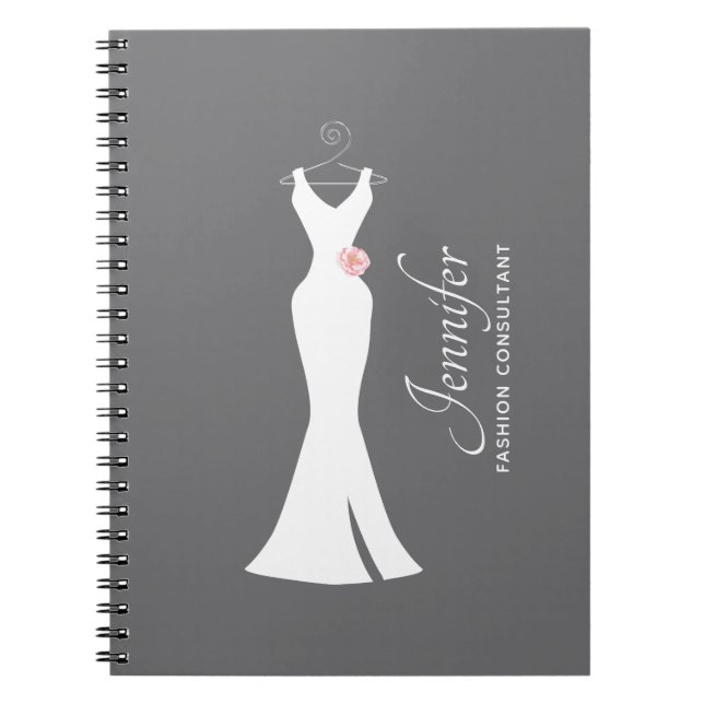 Cuaderno Elegante vestido blanco sobre gris - Diseño sencil (Frente)