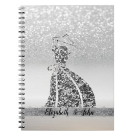 Cuaderno Elegante vestido de brillo plateado, vestido
