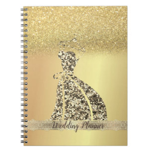 Cuaderno Elegante vestido de encaje con brillo dorado Boke