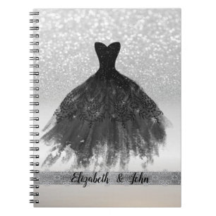 Cuaderno Elegante vestido negro con brillo plateado Bokeh