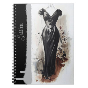 Cuaderno Elegante vestido victoriano negro y blanco vintage