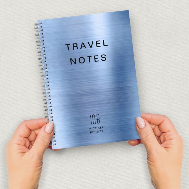 Cuaderno Elegante viaje azul monograma (Elegant Monogram Blue Travel Notebook)