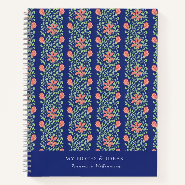 Cuaderno Elegante Vintage Floral Azul Rosa (Anverso)