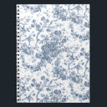 Cuaderno Elegante Vintage francés grabado en toile floral-a<br><div class="desc">Elegante y ornamentado patrón vintage azul y blanco toile de jouy con flores exóticas, viñas y follaje entrelazados con guirnaldas y canastos de rosas. Este patrón se adaptó a partir de un fragmento textil francés histórico aproximadamente en 1910 en la colección Smithsonian. El patrón es de alta resolución pero no...</div>