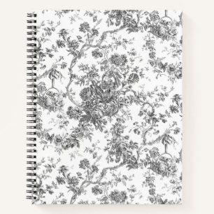 Cuaderno Elegante Vintage Francés Grabado Floral Toile-Gris