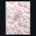 Cuaderno Elegante Vintage Francés Grabado Floral Toile-Rosa<br><div class="desc">Elegante y adornado patrón rosa y blanco vintage de jouy con flores exóticas, viñas y follaje entrelazados con guirnaldas y canastos de rosas. Este patrón se adaptó a partir de un fragmento textil francés histórico aproximadamente en 1910 en la colección Smithsonian. El patrón es de alta resolución pero no se...</div>