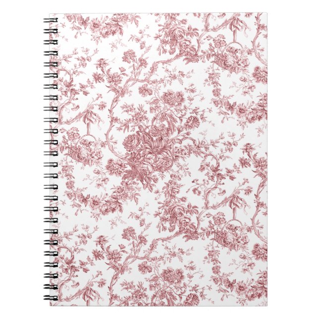 Cuaderno Elegante Vintage Francés Grabado Floral Toile-Rosa (Frente)