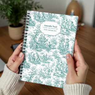 Cuaderno Elegante vintage turquesa toile de jouy pequeña