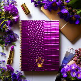 Cuaderno Elegante Vivid Purple Faux Crocodile Monogramado