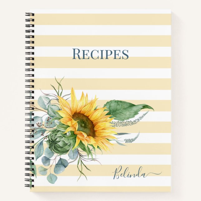 Cuaderno Elegante Watercolor Sunflower Floral Receta de rec (Anverso)