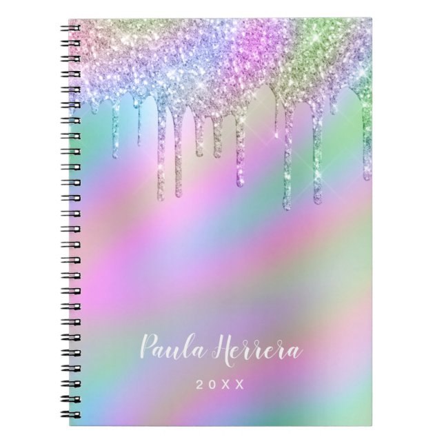 Cuaderno Elegante y colorido goteo de purpurinas holográfic (Frente)
