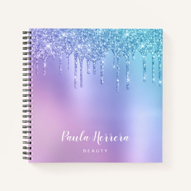 Cuaderno Elegante y elegante goteo de purpurina azul y viol (Anverso)