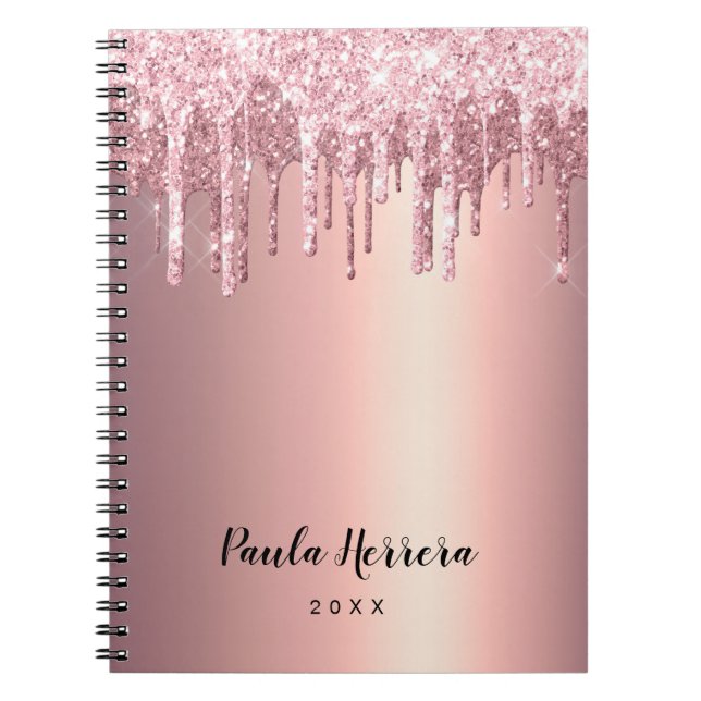 Cuaderno Elegante y elegante goteo de purpurinas de oro de  (Frente)