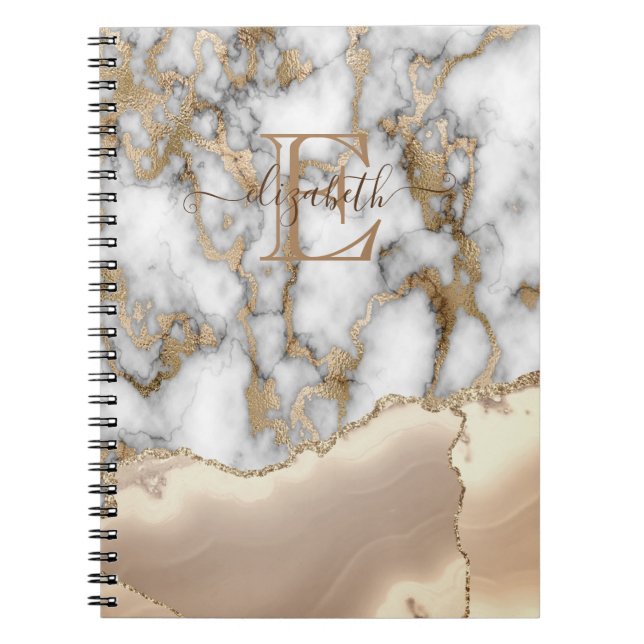 Cuaderno Elegante y elegante Purpurina dorado Cream Marble  (Frente)