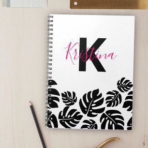 Cuaderno Elegante y exótico monastera negra deja personaliz
